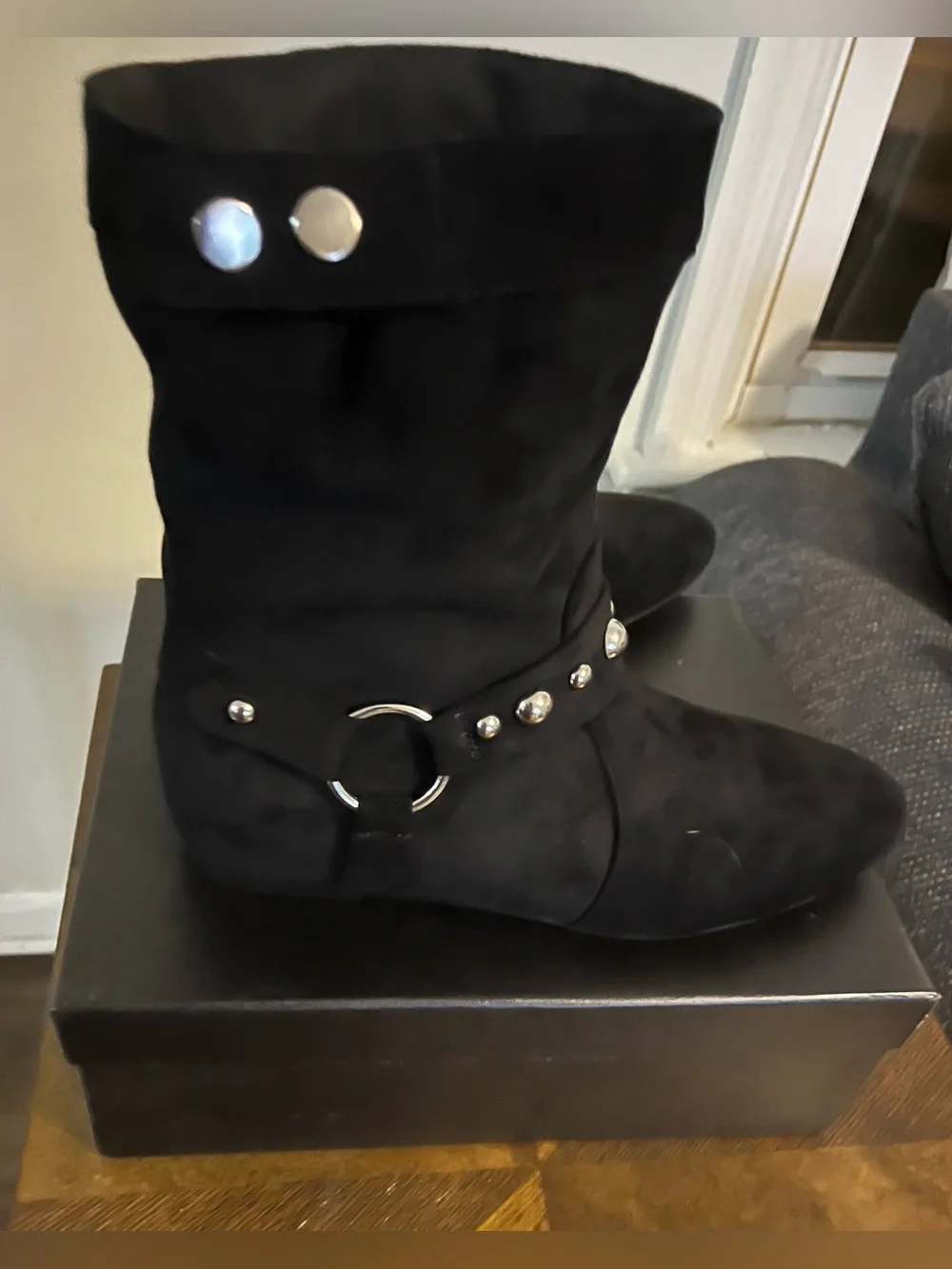 Black Women's Studded Suede Ankle Boots
